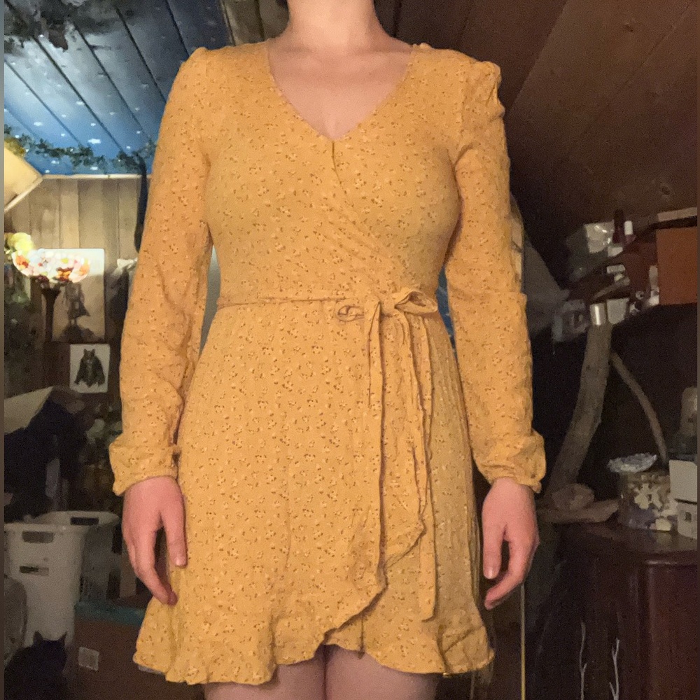 SO Floral  Wrap Dress in the shade mustard yellow✨